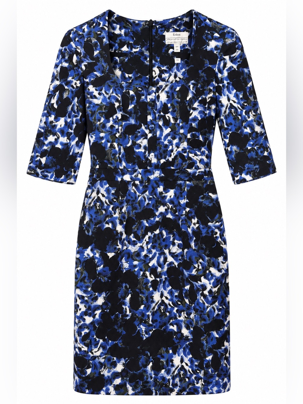 ERDEM Black and Blue Floral Shift Mini Dress